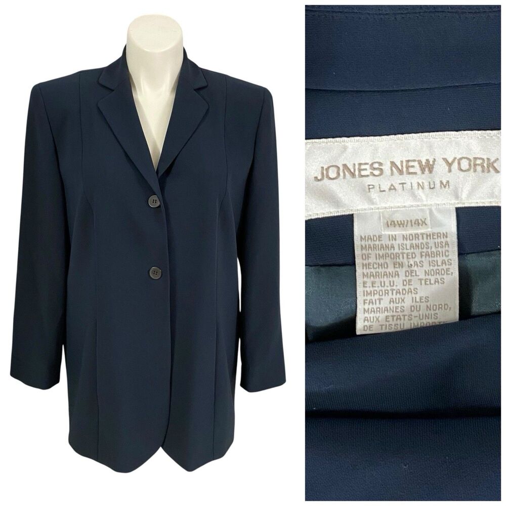 Jones New York Blazer Womens Sz 14W Blue Jacket Office Career  Workwear Business